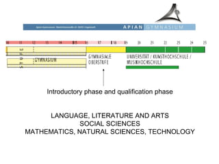 Introductory phase and qualification phase LANGUAGE, LITERATURE AND ARTS SOCIAL SCIENCES MATHEMATICS, NATURAL SCIENCES, TECHNOLOGY 