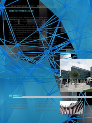 48
Infraestruturas  Cidades I Infrastructure  Cities
Na área dos Data Centers, a BT assinou
um contrato com a SIBS, para a manutenção
integral das infraestruturas do Data Center
desta entidade.
No ano fiscal 2012/2013, a divisão Building Technologies (BT) foi
particularmente ativa em três importantes mercados verticais – Data Centers,
Banca e Hospitalar – nos quais ganhou importantes contratos.
Na área dos Data Centers, a BT assinou um contrato com a SIBS, empresa
responsável pelo processamento dos pagamentos eletrónicos, para a
manutenção integral das infraestruturas do Data Center desta entidade, que
abrange os sistemas de deteção de incêndio, segurança, automação do edifício,
gestão de energia, instalação elétrica e sistemas de aquecimento, ventilação e
ar condicionado (AVAC).
Com a Caixa Geral de Depósitos (CGD), a divisão celebrou um contrato de
manutenção na área da segurança que abrange cerca de 1.000 dependências
do banco espalhadas por todo o país. Neste projecto, a BT vai ficar responsável
pela manutenção de importantes sistemas de segurança, tais como a deteção
de incêndio, controlo de acessos e intrusão, CFTV, sinalização de emergência,
segurança física e extintores de incêndio. Este é mais um importante marco
na parceria que a Siemens tem com a Caixa Geral de Depósitos na área dos
serviços e soluções para edifícios.
No período em análise, foi ainda inaugurado o Hospital de Vila Franca de Xira,
projeto no qual a Siemens, através da BT, integrou o consórcio responsável pela
construção desta importante infraestrutura hospitalar. A BT foi responsável
pela globalidade das instalações elétricas, sistemas de segurança, gestão
técnica centralizada e rede de comunicações. O novo hospital está já a servir
as populações de Vila Franca de Xira, Alenquer, Arruda dos Vinhos, Azambuja
e Benavente, permitindo também uma melhoria muito significativa dos
cuidados de saúde prestados nesta zona do país.
Hospital de
Vila Franca de Xira.
Vila Franca de Xira
Hospital.
6
Contrato com a SIBS, empresa
responsável pelo processamento
dos pagamentos eletrónicos,
para a manutenção integral das
infraestruturas do Data Center.
Contrato de manutenção na área
da segurança para cerca de 1.000
dependências da Caixa Geral de
Depósitos espalhadas por todo o país.
Inauguração do Hospital de Vila Franca
de Xira.
DESTAQUES
Building Technologies
 