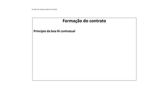 Gestão de Organizações de Saúde
Formação do contrato
Princípio da boa fé contratual
 