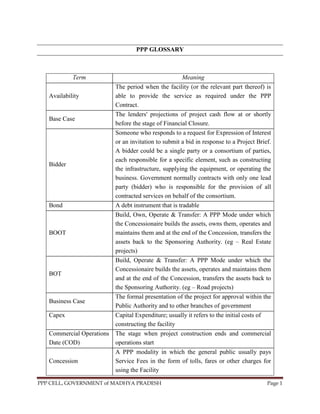 Glossary of Public Private PArtnership (PPP) by Govt of MP | PDF