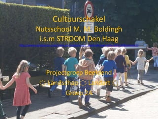 Cultuurschakel
Nutsschool M. M. Boldingh
i.s.m STROOM Den Haag
http://www.rachelbacon.com/index.php?option=com_igallery&view=gallery&id=36&Itemid=52
Projectgroep Beeldend
҉ Landschap ҈ Landart ҉
Groep 2A
 