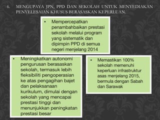6.   MENGUPAYA JPN, PPD DAN SEKOLAH UNTUK MENYEDIAKAN
     PENYELESAIAN KHUSUS BERASASKAN KEPERLUAN.
 