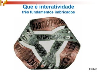 Que é interatividade
três fundamentos imbricados
Escher
 