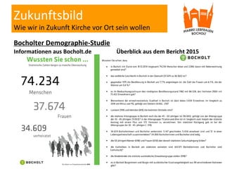 Zukunftsbild
Wie wir in Zukunft Kirche vor Ort sein wollen
Informationen aus Bocholt.de Überblick aus dem Bericht 2015
Boc...