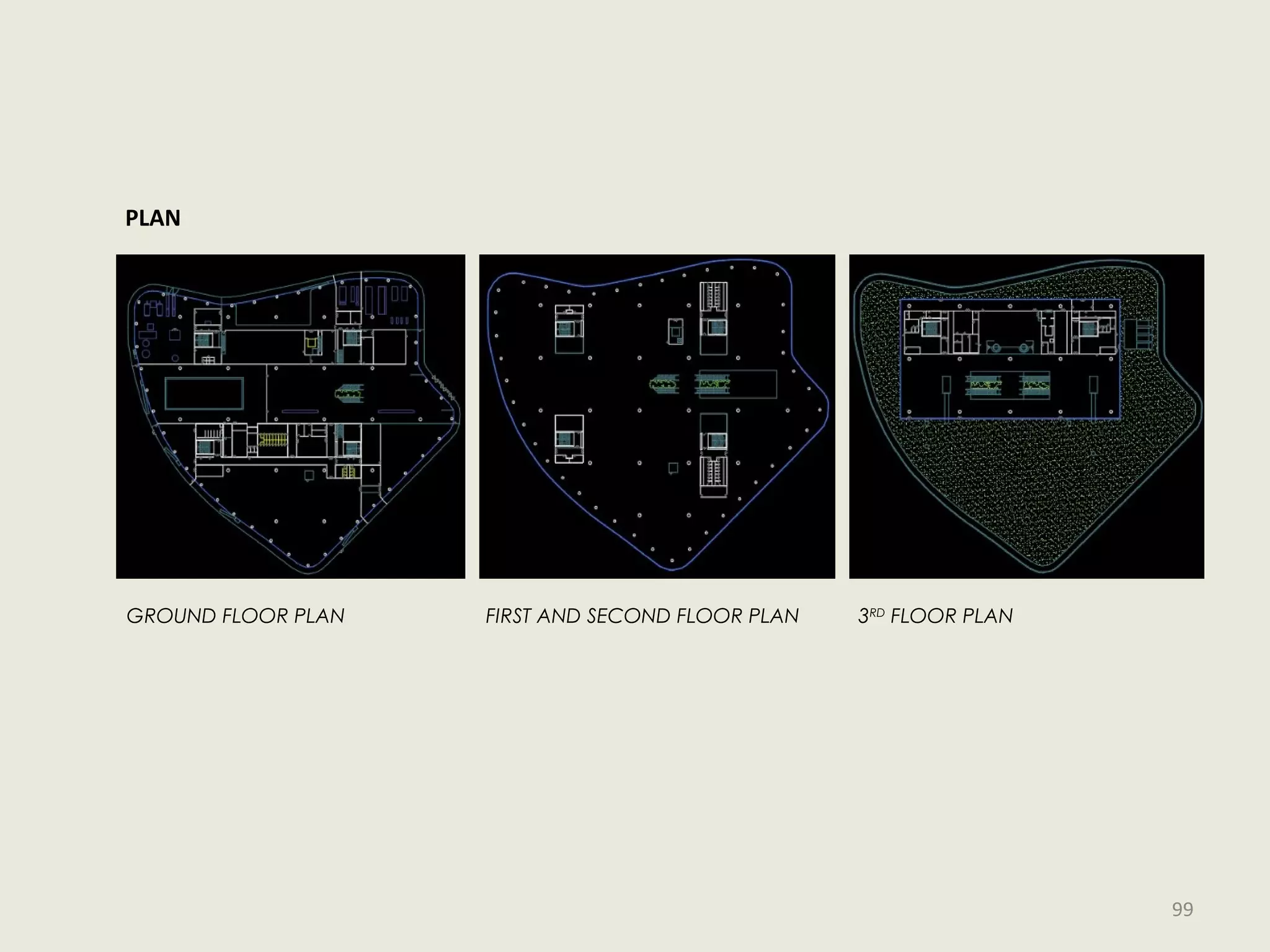 PLAN
GROUND FLOOR PLAN FIRST AND SECOND FLOOR PLAN 3RD
FLOOR PLAN
99
 