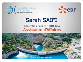 Sarah SAIFI
Apprentie 2e année – DUT GEA
Assistante d’Affaires
Mme. Fanny RASTOIN
 