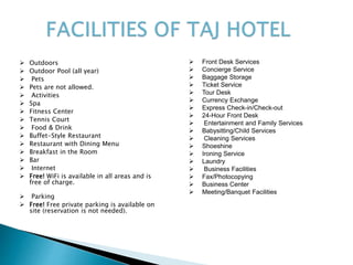  Outdoors
 Outdoor Pool (all year)
 Pets
 Pets are not allowed.
 Activities
 Spa
 Fitness Center
 Tennis Court
 Food & Drink
 Buffet-Style Restaurant
 Restaurant with Dining Menu
 Breakfast in the Room
 Bar
 Internet
 Free! WiFi is available in all areas and is
free of charge.
 Parking
 Free! Free private parking is available on
site (reservation is not needed).
 Front Desk Services
 Concierge Service
 Baggage Storage
 Ticket Service
 Tour Desk
 Currency Exchange
 Express Check-in/Check-out
 24-Hour Front Desk
 Entertainment and Family Services
 Babysitting/Child Services
 Cleaning Services
 Shoeshine
 Ironing Service
 Laundry
 Business Facilities
 Fax/Photocopying
 Business Center
 Meeting/Banquet Facilities
 