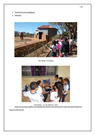 126
 Desdobramentospedagógicos;
 Avaliação.
Aula Passeio ao Zoológico
Aula Passeio – Lar dos Velhinhos / 2018
Insere-se aquialgunsgráficoscomparativosdepresençadosestudantesem algumasAulasPasseiosao
longodos útimosanos:
 