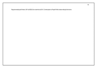 98
RegulamentadopelaPortaria1281daSEDUCde novembrode2010. ContempladonoProjetoPolíticodestainstituiçãodeensino.
 
