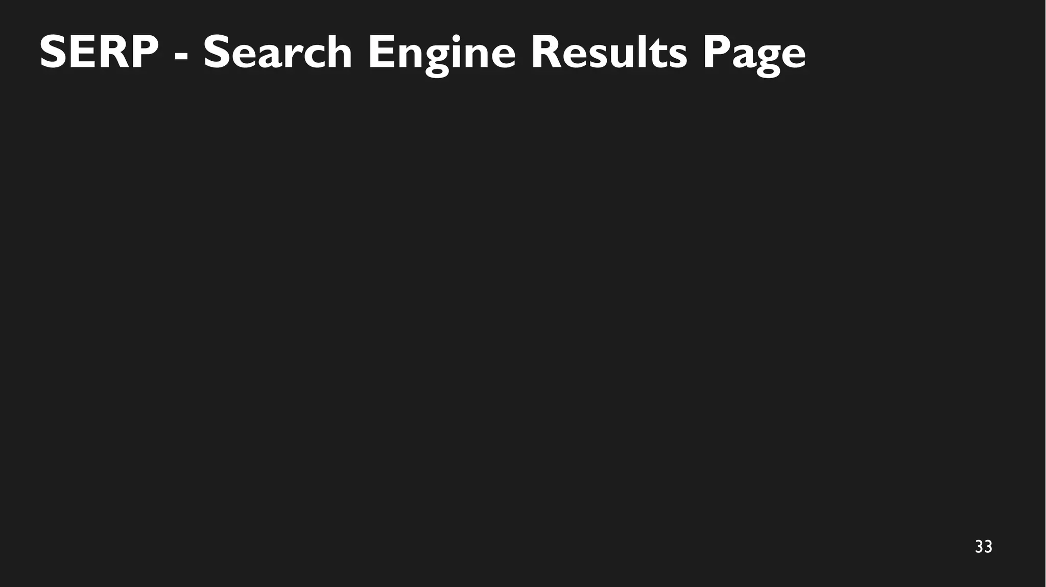 33
SERP - Search Engine Results Page
 