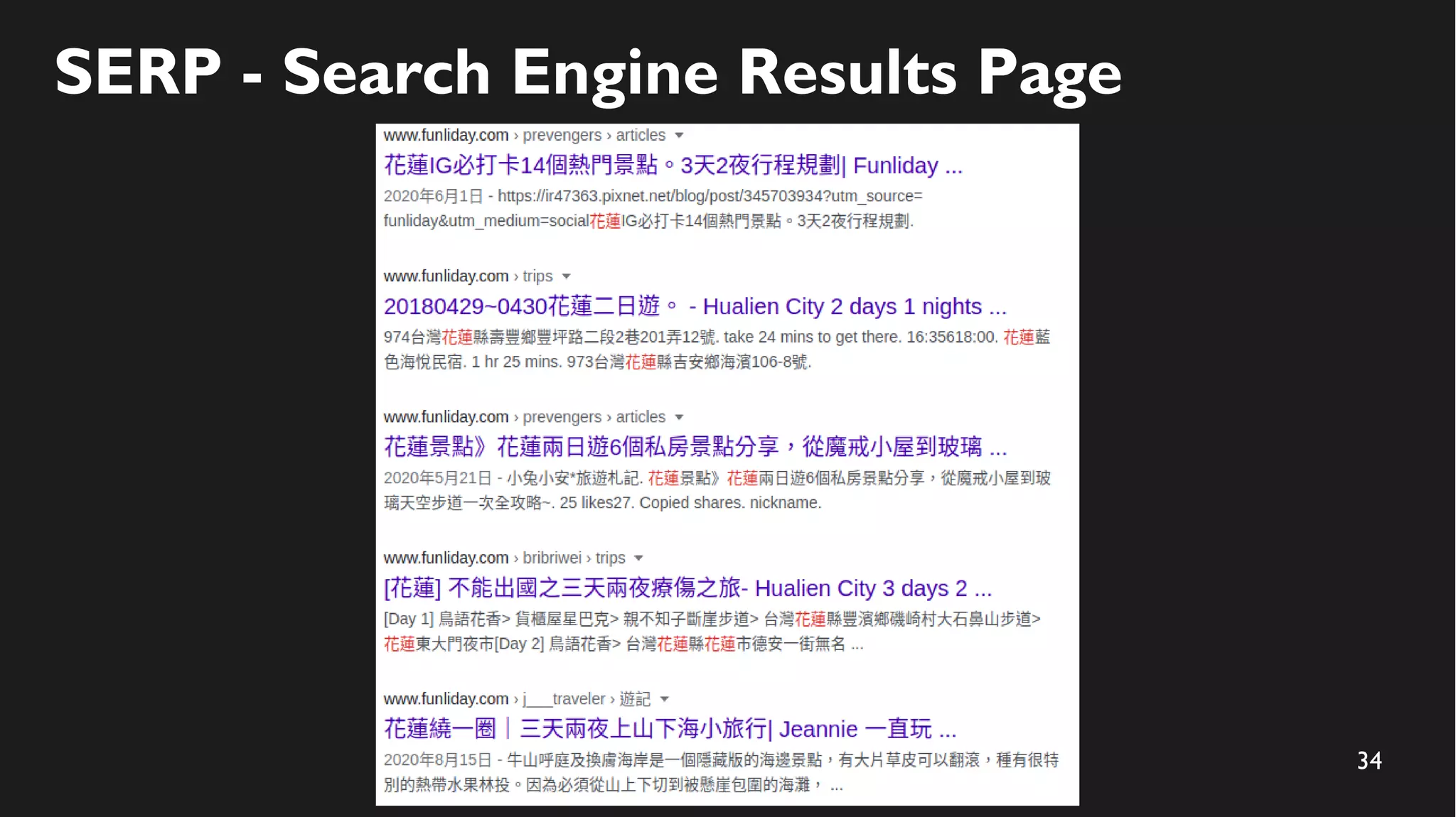 34
SERP - Search Engine Results Page
 