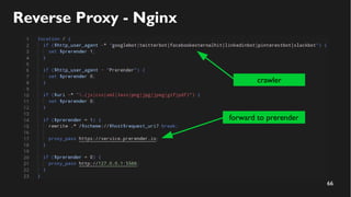 66
Reverse Proxy - Nginx
crawler
forward to prerender
 