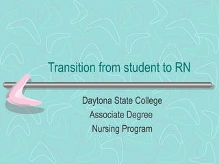 Transition from student to RN
Daytona State College
Associate Degree
Nursing Program
 