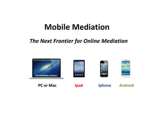 Mobile Mediation
The Next Frontier for Online Mediation

PC or Mac

Ipad

Iphone

Android

 