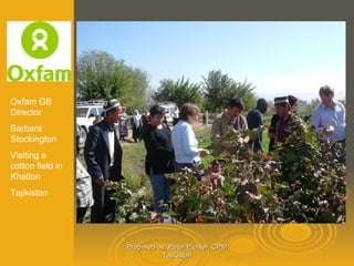 Prepared by: Peter Pichler, CPM Tajikistan Oxfam GB Director Barbara Stockington Visiting a cotton field in Khatlon Tajikistan 