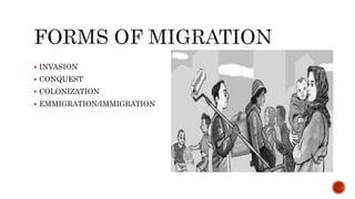  INVASION
 CONQUEST
 COLONIZATION
 EMMIGRATION/IMMIGRATION
 