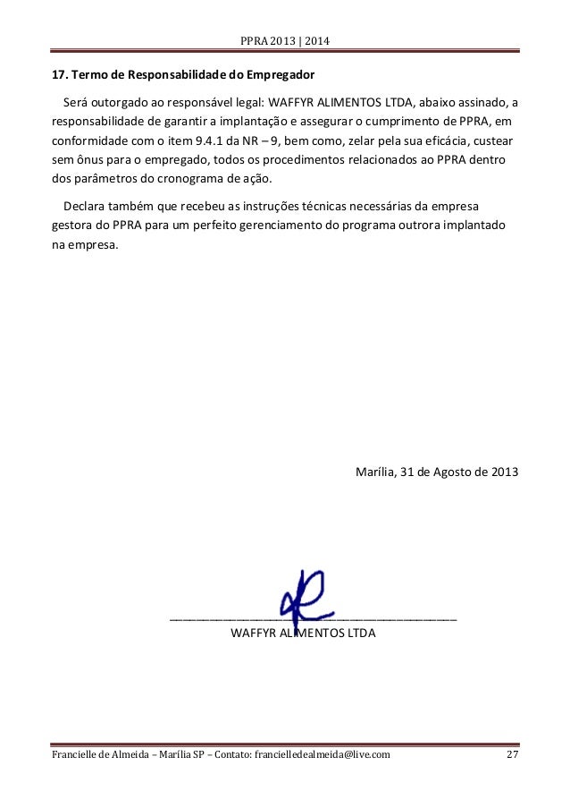 PPRA - PROGRAMA DE PREVENÇÃO DE RISCOS AMBIENTAIS