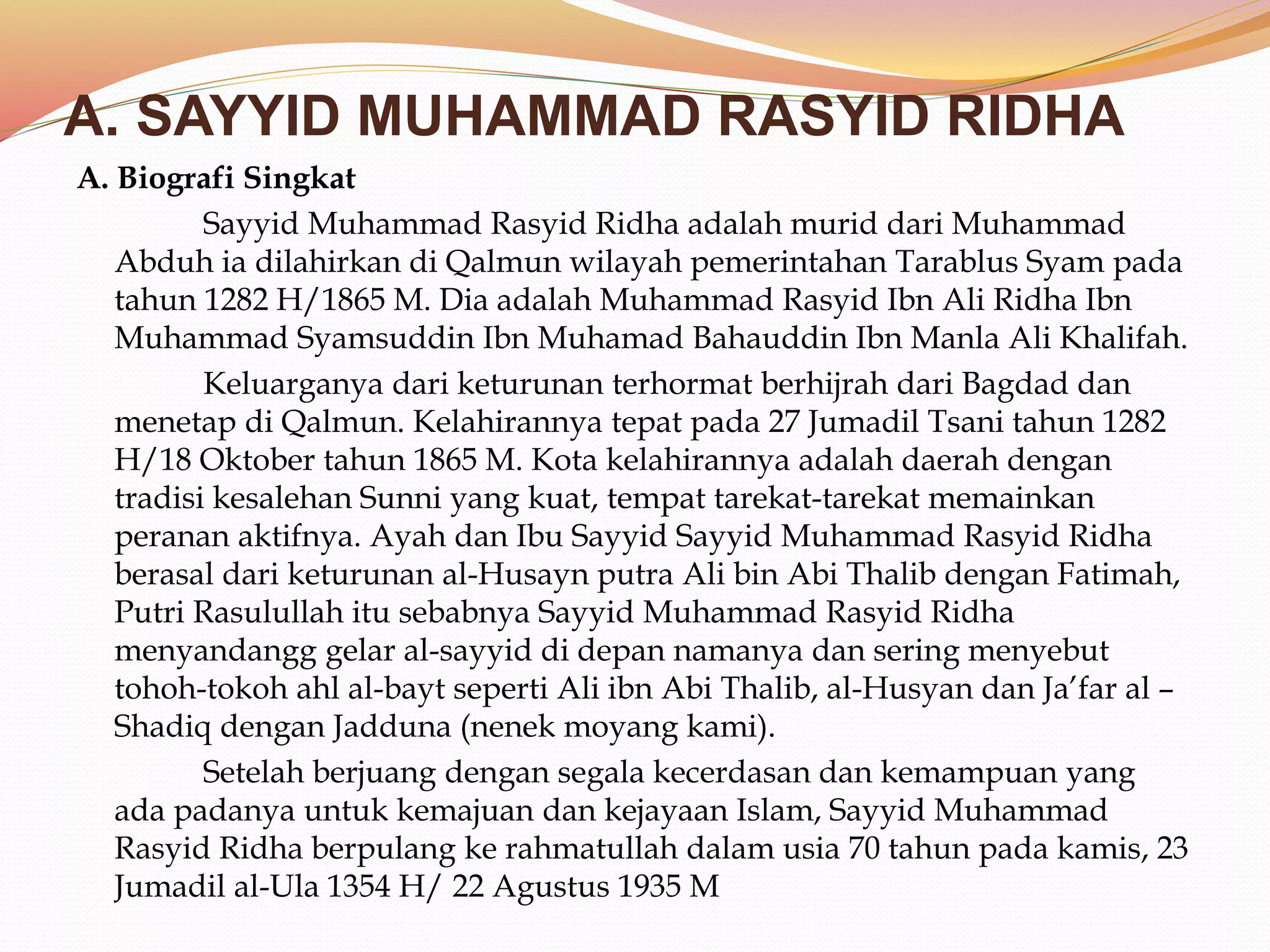 Gambaran Rashid Rida Rasyid Ridha dan Mustafa Kemal Attaturk | PPTX