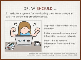DR. W SHOULD …
B. Institute a system for monitoring the site on a regular
basis to purge inappropriate posts.
Approach is ...