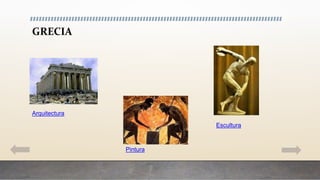 GRECIA
Arquitectura
Pintura
Escultura
 