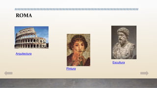 ROMA
Arquitectura
Pintura
Escultura
 