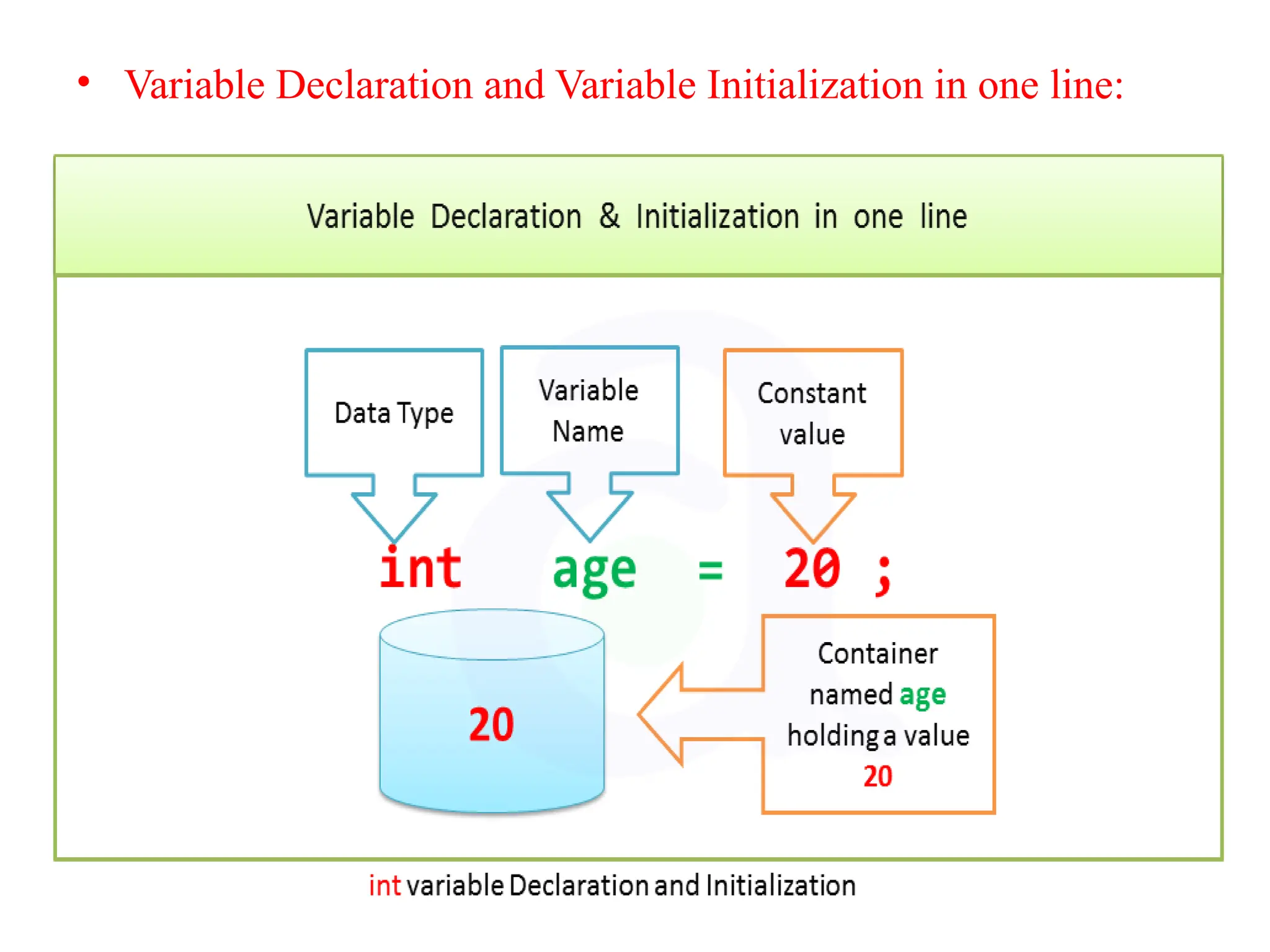 &bull; Variable Declaration and Variable Initialization in one line:
 