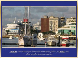Marina com embarcações de recreio em primeiro plano e, no porto, mais
                  além, grandes navios de cruzeiro.
 
