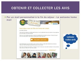 OBTENIR ET COLLECTER LES AVIS

 Par un mail personnalisé à la fin du séjour : Le welcome home
  mail
 