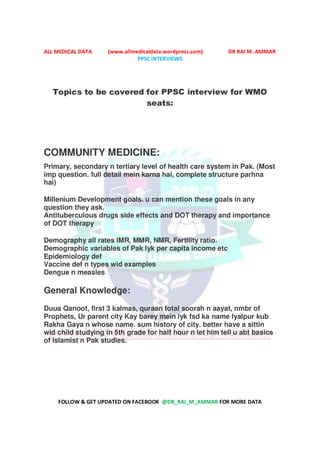 PPSC MO's / WMO's Important Topics to cover