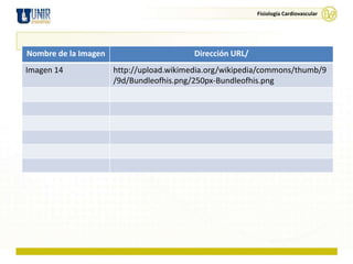 Fisiología Cardiovascular




Nombre de la Imagen                       Dirección URL/
Imagen 14             http://upload.wikimedia.org/wikipedia/commons/thumb/9
                      /9d/Bundleofhis.png/250px-Bundleofhis.png
 