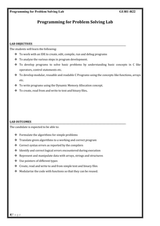PPS_Lab_Manual_2023-24[1] of Programming for problem solving | PDF