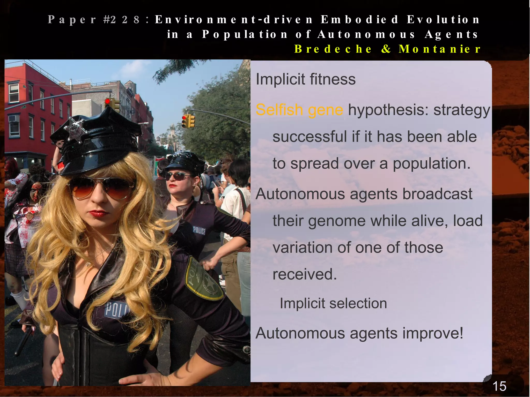 Paper #211:  Scheduling English Football Fixtures over the Holiday Period Using Hyper-heuristics  Gibbs et al. Problem: producing a fixture schedule for English football Large problem space! Solucion: selection hyperheuristics Applying heuristics over single candidate solution Reinforcement learning rocks! 