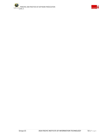 PRINCIPAL AND PRACTICES OF SOFTWARE PRODUCATION
LEVEL-2
Group-15 ASIA PACIFIC INSTITUTE OF INFORMATION TECHNOLOGY 53 | P a g e
 