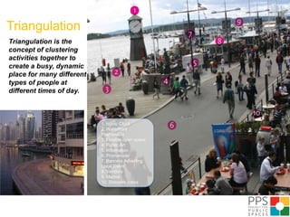 What Makes a Great Place?PROJECT FOR PUBLIC SPACESKey Attributesbusiness ownershipstreet lifeproperty valuesevening useland-use patternsvolunteerismretail sales  FunActive   VitalWelcoming         Cooperative  Neighborly Special  Realsociabilityuses & activitiesPLACEaccess & linkagescomfort & imageConnectedSafe   Walkable                Convenient        Accessible   Charm  Clean   Attractive  Historiccrime statssanitation ratingtransit usagebuilding conditionspedestrian activityenvironmental dataparking usage patterns