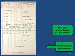 USS Florida, Utah,
Prairie present
19 de abril
Sale de Tampico
y llega a Veracruz
116
 
