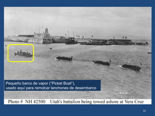 53
"Por heroísmo extraordinario en batalla,
Vera Cruz, 22 de Abril de 1914, al mando
del Segundo Regimiento de marinos.
Marchando con su regimiento a través del
espacio abierto en frente de la Academia
Naval y otros edificios, el capitán Anderson
se topó inesperadamente con un intenso
fuego de fusileros, ametralladoras y
[cañones de] 1 libra, lo que provocó que
parte de su tropa se retirara en
desbandada, teniendo muchas bajas.
Su indiferencia hacia el fuego pesado, a la
que él mismo fue expuesto a la cabeza de
su regimiento, demostraron su audacia y
valentía en la batalla ".
 