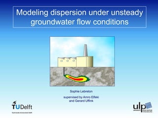 Modeling dispersion under unsteady
groundwater flow conditions
Sophie Lebreton
supervised by Amro Elfeki
and Gerard Uffink
 