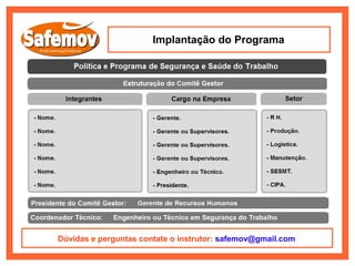 Implantação do Programa




Dúvidas e perguntas contate o instrutor: safemov@gmail.com
 