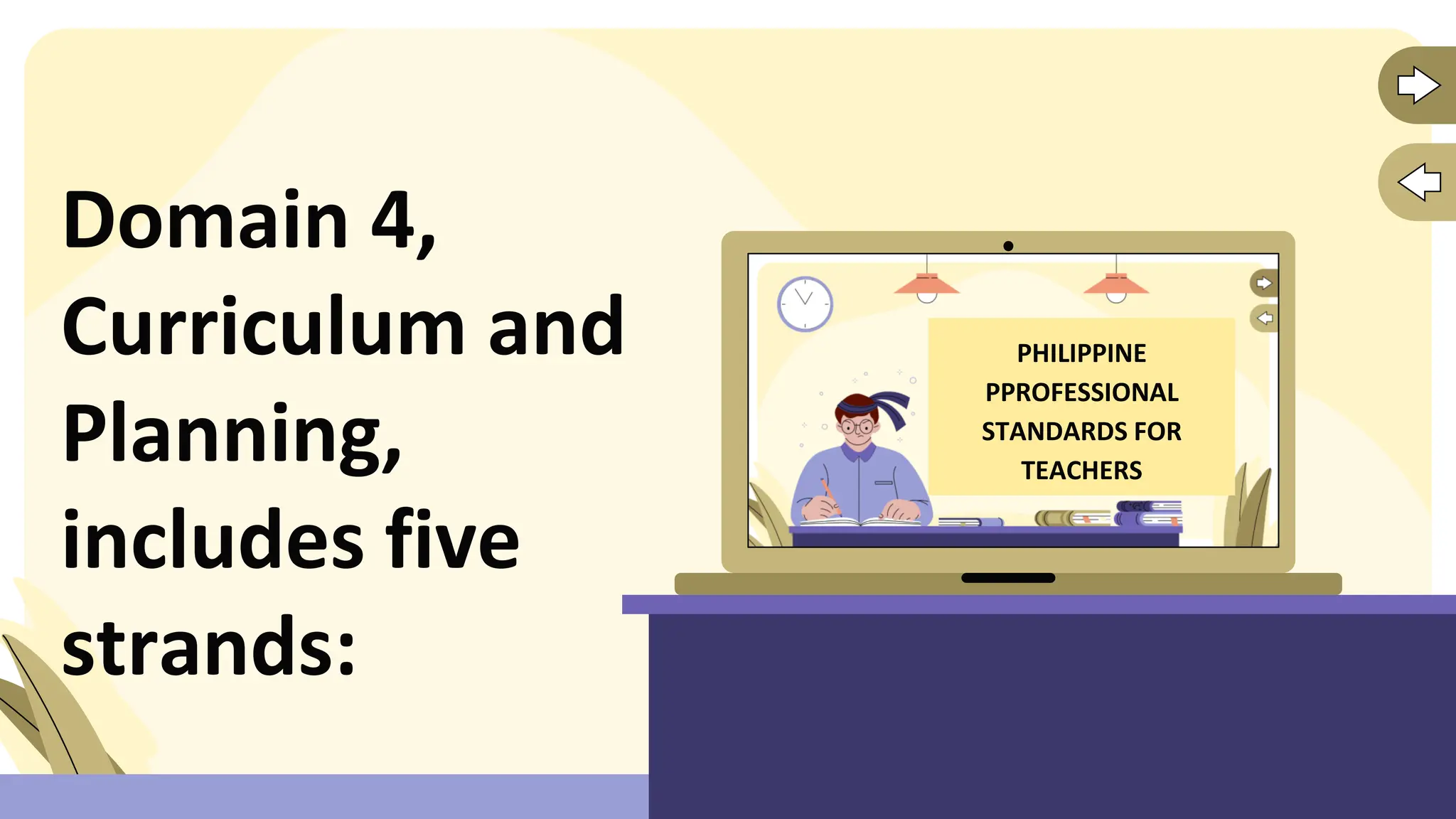 Domain 4,
Curriculum and
Planning,
includes five
strands:
PHILIPPINE
PPROFESSIONAL
STANDARDS FOR
TEACHERS
 