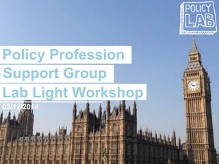 Policy Profession 
Support Group 
Lab Light Workshop 
02/12/2014 
 