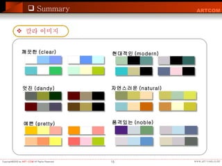 Summary 깨끗한 (clear) 멋진 (dandy) 예쁜 (pretty) 현대적인 (modern) 자연스러운 (natural) 품격있는 (noble) 칼라 이미지 
