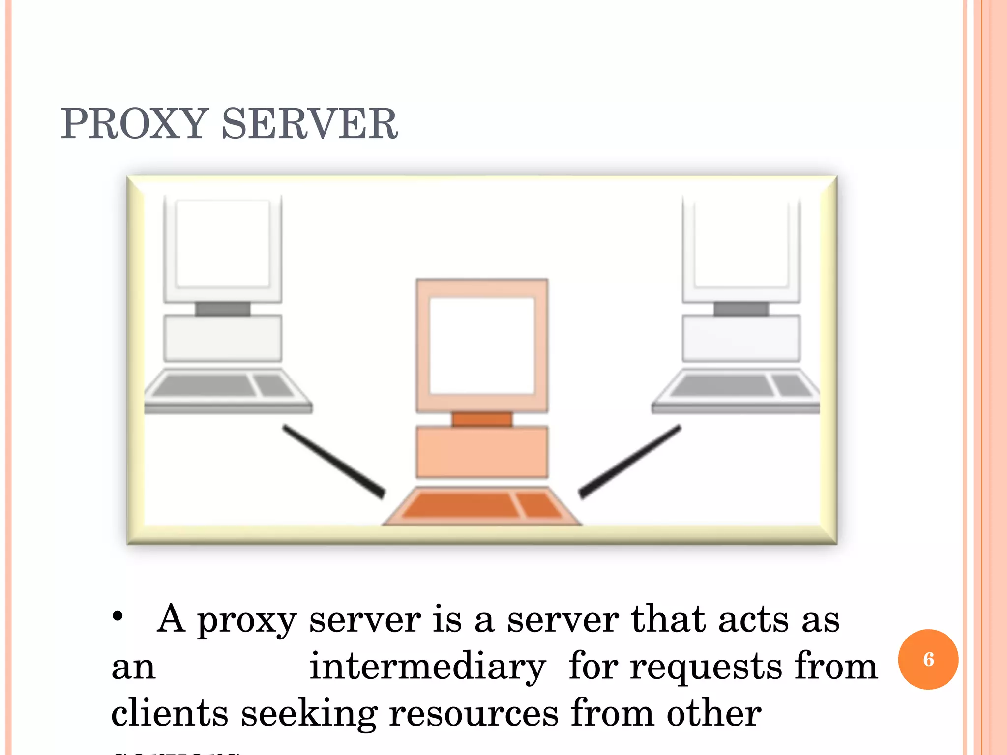 PROXY SERVER A proxy server is a server that acts as an  intermediary  for requests from clients seeking resources from other servers. 