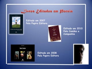 Livros Editados em PoesiaEditado em 2007Pela Papiro EditoraEditado em 2010 Pela Camões e CompanhiaEditado em 2008Pela Papiro Editora