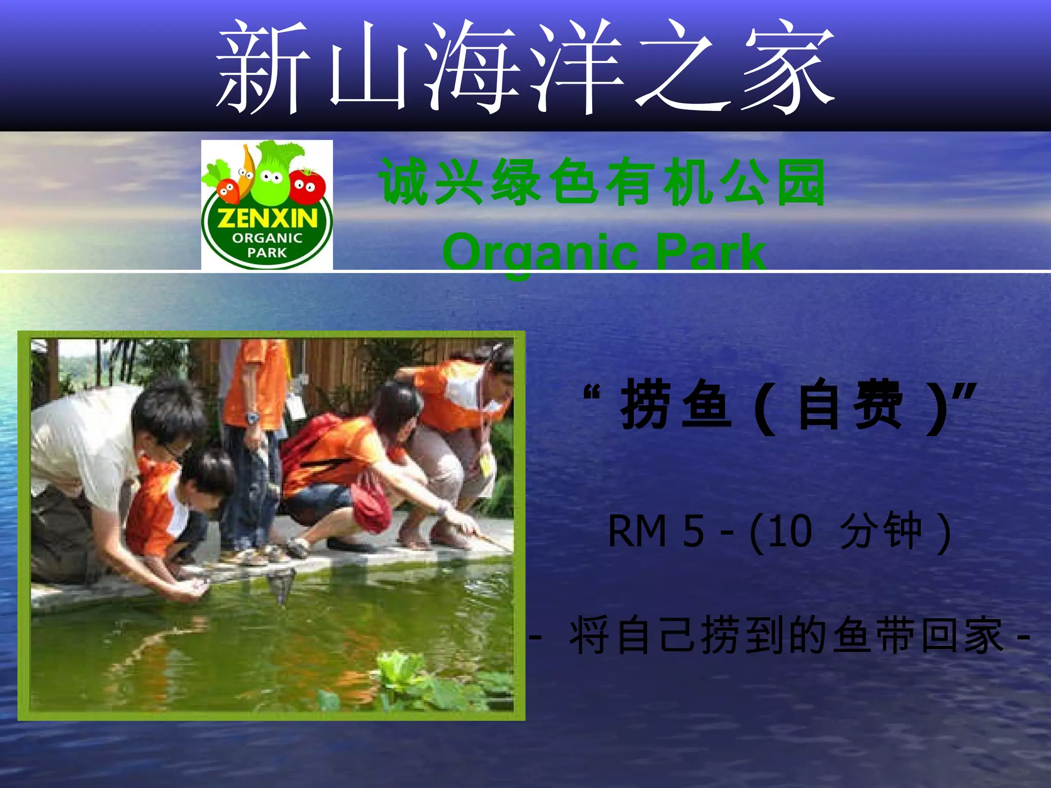 新山海洋之家 诚兴绿色有机公园 Organic Park “ 捞鱼 ( 自费 )” RM 5 - (10  分钟 ) -  将自己捞到的鱼带回家 - 
