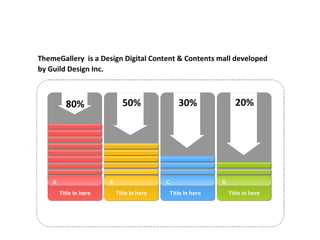 Click to edit title style ThemeGallery  is a Design Digital Content & Contents mall developed by Guild Design Inc. 80% 50% 30% 20% Title in here Title in here Title in here Title in here A B C D 