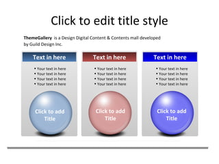 Click to edit title style ThemeGallery  is a Design Digital Content & Contents mall developed  by Guild Design Inc. Text in here Text in here Your text in here Your text in here Your text in here Your text in here Your text in here Your text in here Your text in here Your text in here Text in here Your text in here Your text in here Your text in here Your text in here Click to add Title Click to add Title Click to add Title 