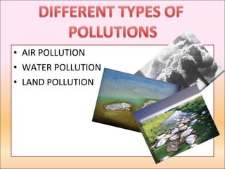 AIR POLLUTION WATER POLLUTION  LAND POLLUTION 
