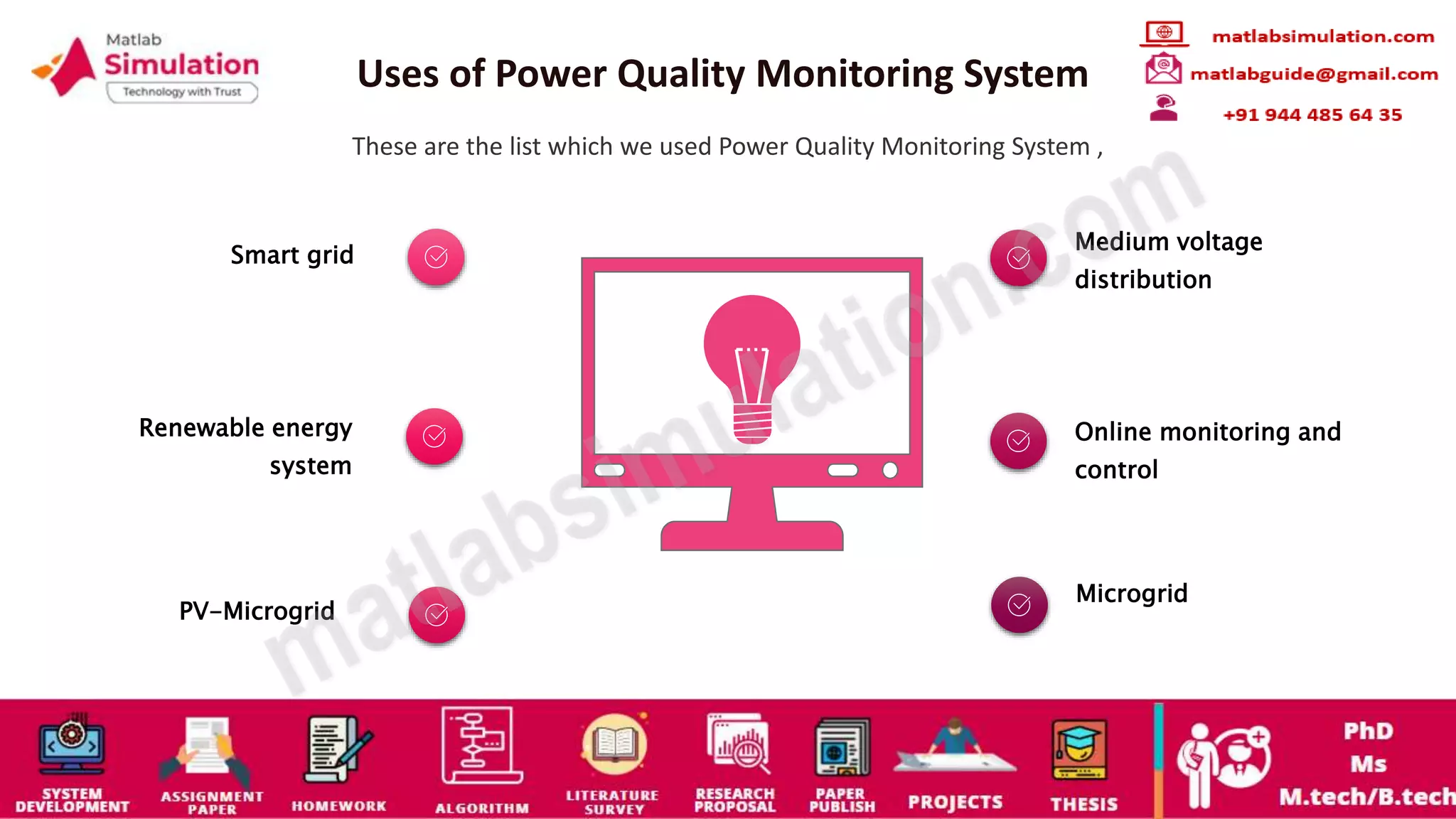 Uses of Power Quality Monitoring System
These are the list which we used Power Quality Monitoring System ,
Smart grid
Renewable energy
system
PV-Microgrid
Medium voltage
distribution
Online monitoring and
control
Microgrid
