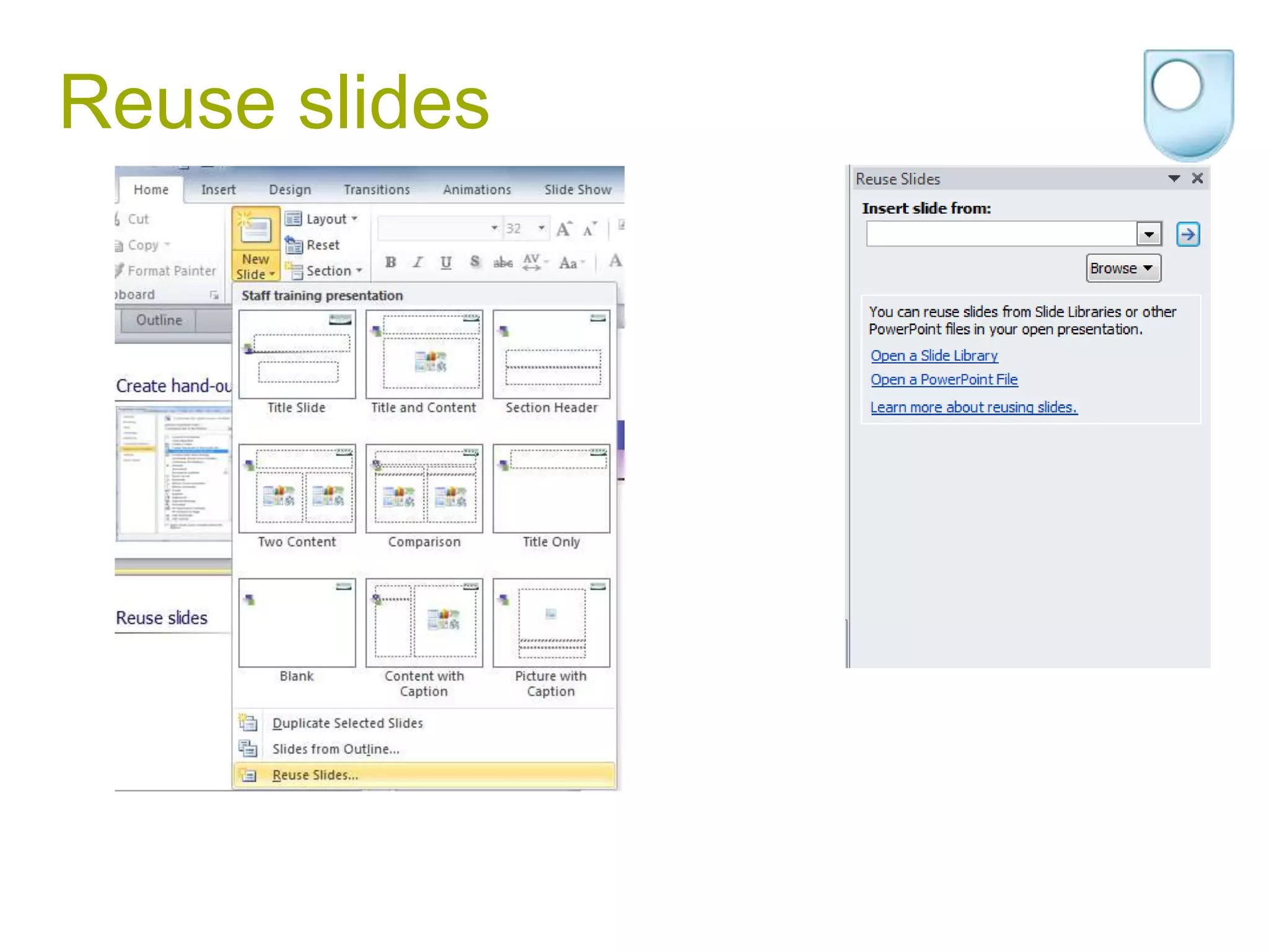 Reuse slides
 