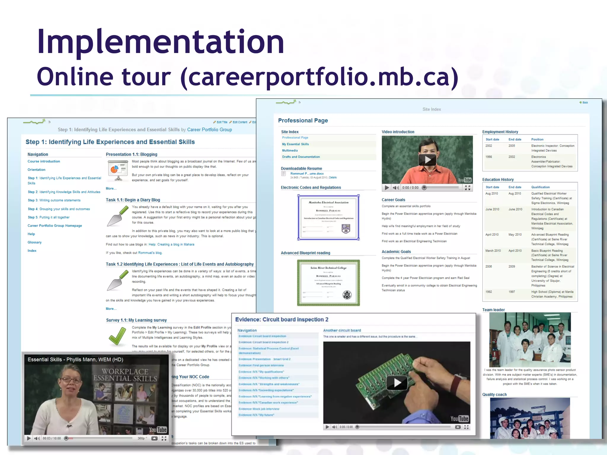 Implementation
Online tour (careerportfolio.mb.ca)
 